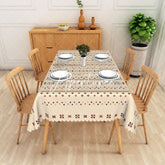Aperturee - Aperturee Boho Pattern Beige Tablecloth For Dinning Room Decor